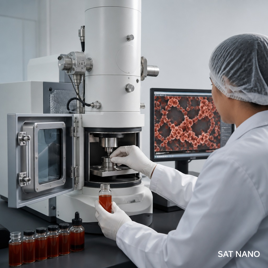 Disperze nanoprášku Fe₂O3 (oxid železitý) a pozorování elektronovou mikroskopií — operační protokol